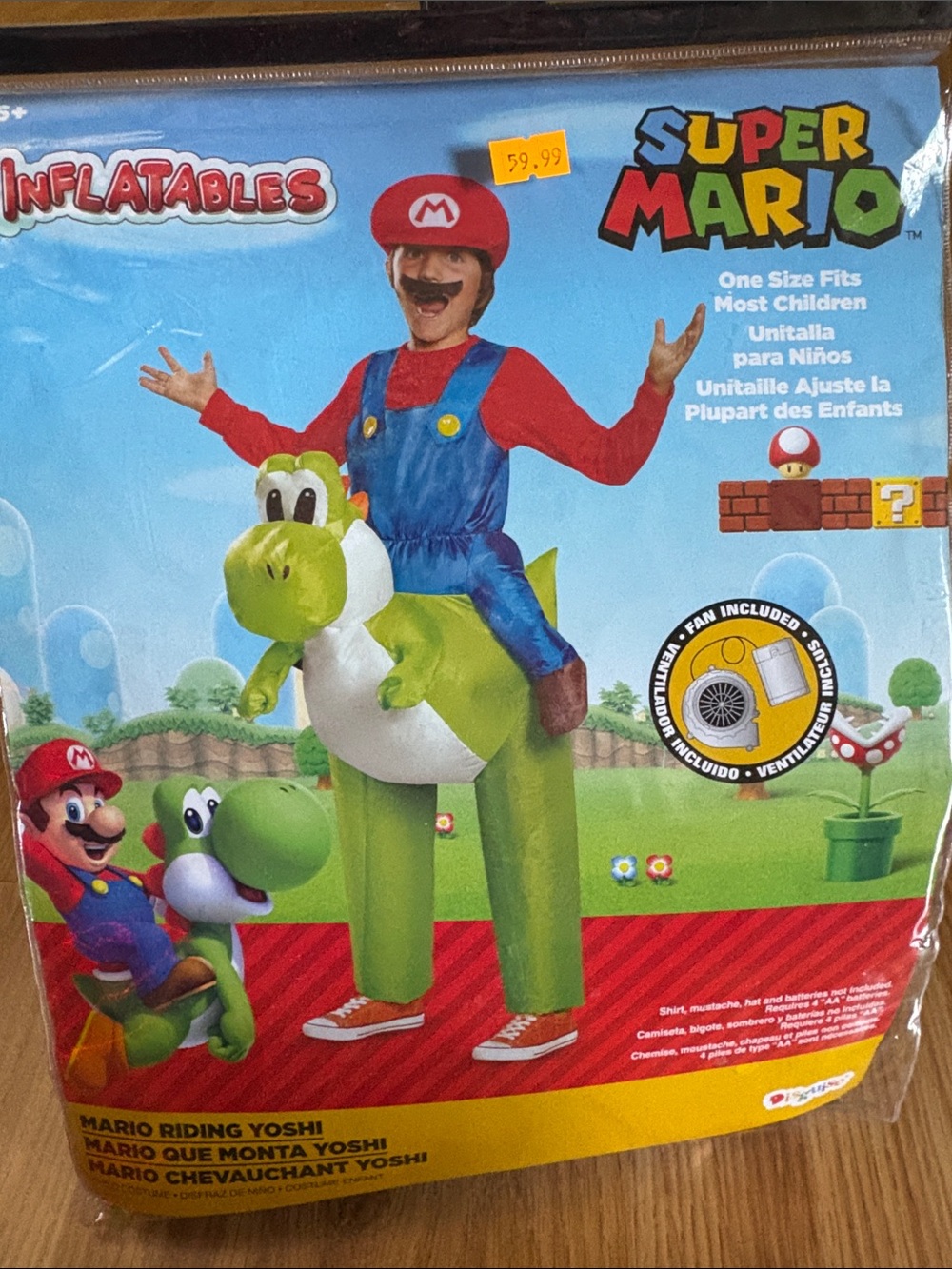 Nintendo Super Mario Inflatable Mario Riding Yoshi Costume - Red, Blue & Green